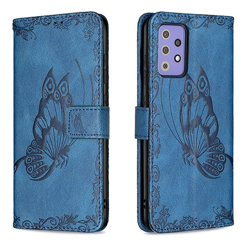 Leather Case Stands Butterfly Flip Cover Holder B02F for Samsung Galaxy A72 5G Blue