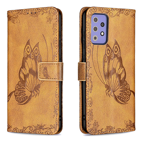 Leather Case Stands Butterfly Flip Cover Holder B02F for Samsung Galaxy A72 5G Brown