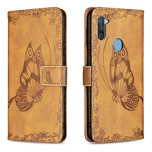 Leather Case Stands Butterfly Flip Cover Holder B02F for Samsung Galaxy M11 Brown