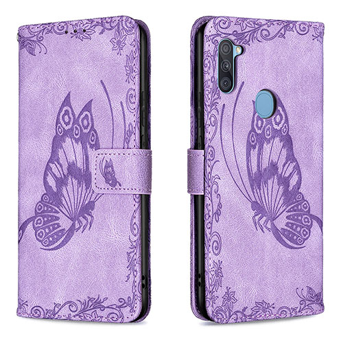 Leather Case Stands Butterfly Flip Cover Holder B02F for Samsung Galaxy M11 Clove Purple