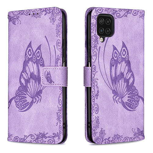 Leather Case Stands Butterfly Flip Cover Holder B02F for Samsung Galaxy M12 Clove Purple