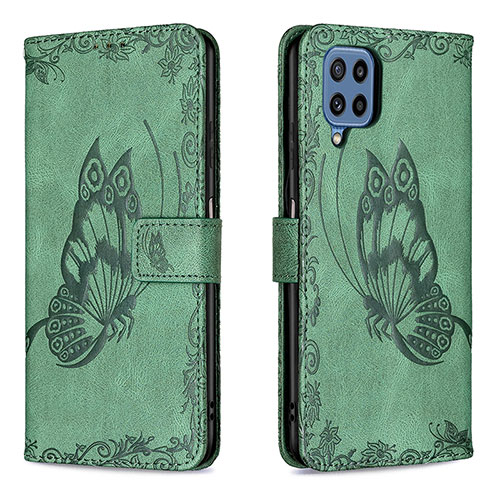 Leather Case Stands Butterfly Flip Cover Holder B02F for Samsung Galaxy M32 4G Green