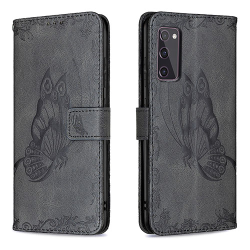 Leather Case Stands Butterfly Flip Cover Holder B02F for Samsung Galaxy S20 FE 5G Black