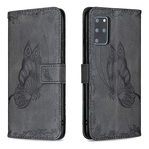 Leather Case Stands Butterfly Flip Cover Holder B02F for Samsung Galaxy S20 Plus 5G Black