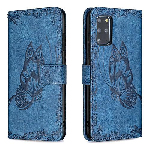 Leather Case Stands Butterfly Flip Cover Holder B02F for Samsung Galaxy S20 Plus 5G Blue