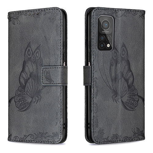 Leather Case Stands Butterfly Flip Cover Holder B02F for Xiaomi Mi 10T Pro 5G Black