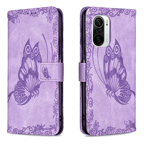 Leather Case Stands Butterfly Flip Cover Holder B02F for Xiaomi Poco F3 5G Clove Purple