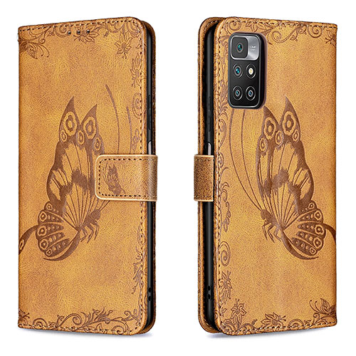 Leather Case Stands Butterfly Flip Cover Holder B02F for Xiaomi Redmi 10 (2022) Brown