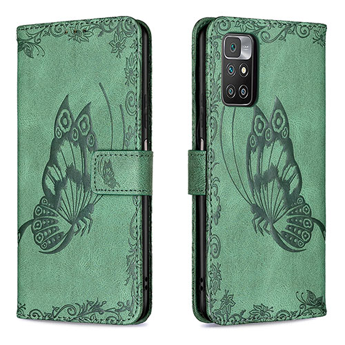 Leather Case Stands Butterfly Flip Cover Holder B02F for Xiaomi Redmi 10 (2022) Green