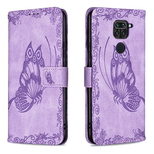 Leather Case Stands Butterfly Flip Cover Holder B02F for Xiaomi Redmi 10X 4G Clove Purple