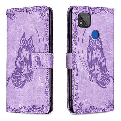 Leather Case Stands Butterfly Flip Cover Holder B02F for Xiaomi Redmi 9C Clove Purple