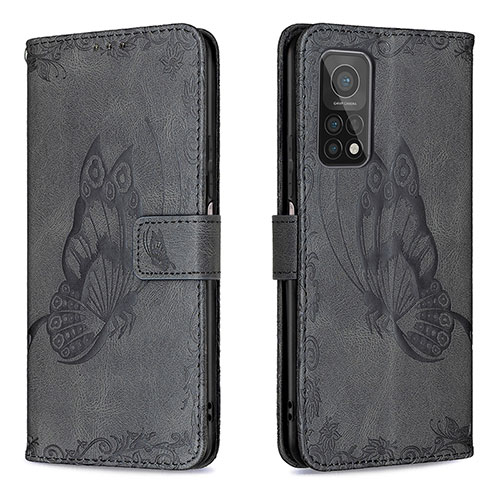 Leather Case Stands Butterfly Flip Cover Holder B02F for Xiaomi Redmi K30S 5G Black