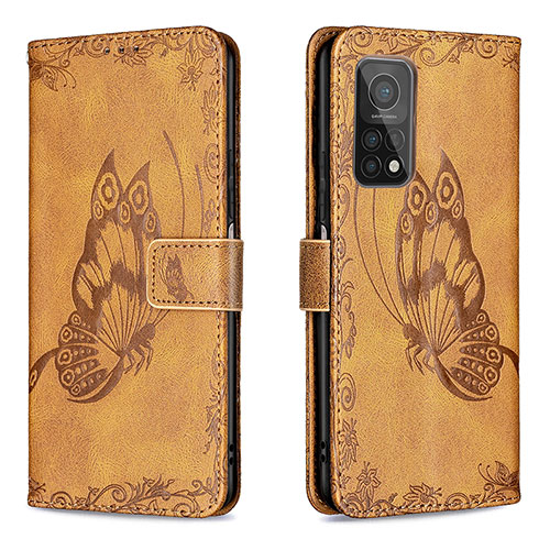 Leather Case Stands Butterfly Flip Cover Holder B02F for Xiaomi Redmi K30S 5G Brown