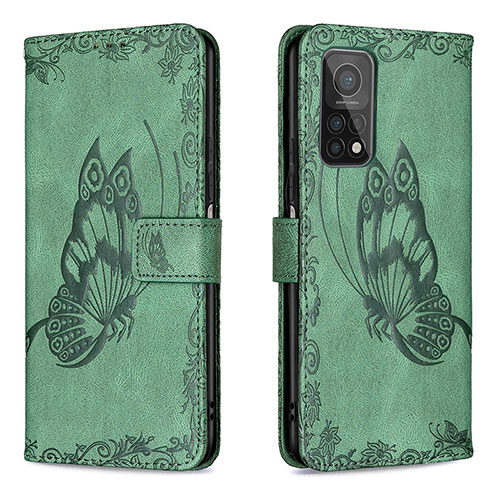 Leather Case Stands Butterfly Flip Cover Holder B02F for Xiaomi Redmi K30S 5G Green