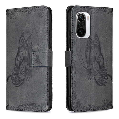 Leather Case Stands Butterfly Flip Cover Holder B02F for Xiaomi Redmi K40 Pro+ Plus 5G Black