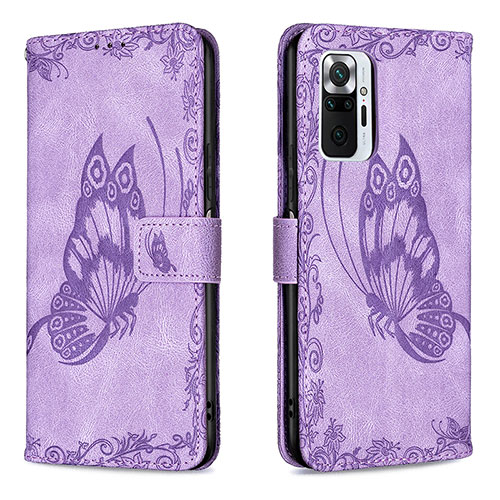 Leather Case Stands Butterfly Flip Cover Holder B02F for Xiaomi Redmi Note 10 Pro 4G Clove Purple