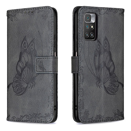 Leather Case Stands Butterfly Flip Cover Holder B02F for Xiaomi Redmi Note 11 4G (2021) Black