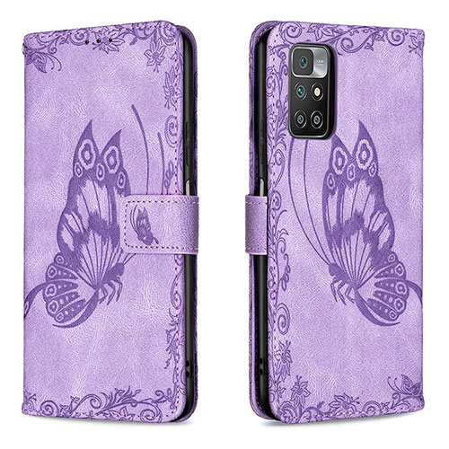 Leather Case Stands Butterfly Flip Cover Holder B02F for Xiaomi Redmi Note 11 4G (2021) Clove Purple