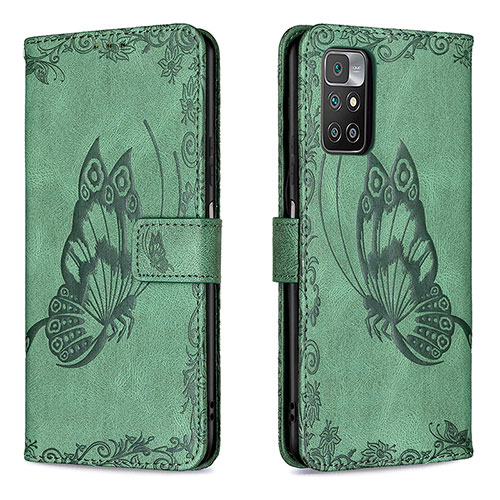 Leather Case Stands Butterfly Flip Cover Holder B02F for Xiaomi Redmi Note 11 4G (2021) Green