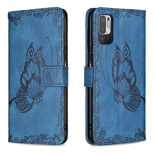 Leather Case Stands Butterfly Flip Cover Holder B02F for Xiaomi Redmi Note 11 SE 5G Blue