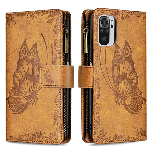 Leather Case Stands Butterfly Flip Cover Holder B02F for Xiaomi Redmi Note 11 SE India 4G Brown