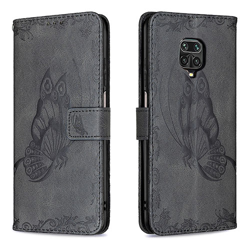 Leather Case Stands Butterfly Flip Cover Holder B02F for Xiaomi Redmi Note 9 Pro Black