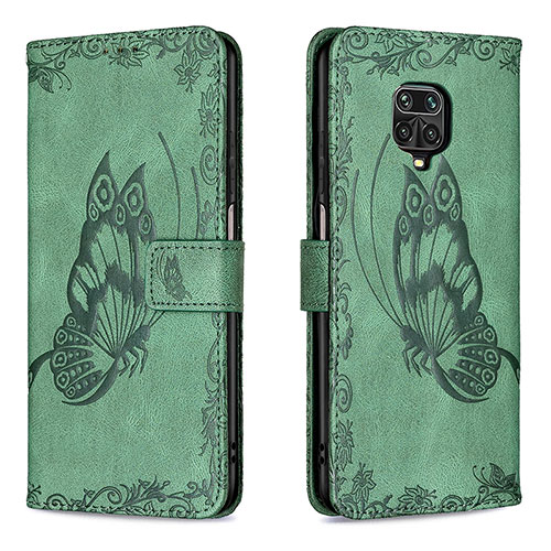 Leather Case Stands Butterfly Flip Cover Holder B02F for Xiaomi Redmi Note 9 Pro Green