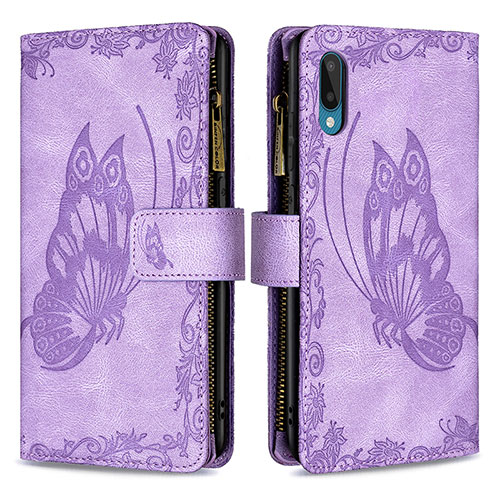Leather Case Stands Butterfly Flip Cover Holder B03F for Samsung Galaxy A02 Clove Purple