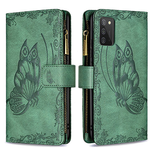 Leather Case Stands Butterfly Flip Cover Holder B03F for Samsung Galaxy A03s Green