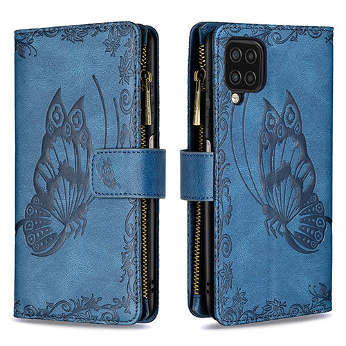 Leather Case Stands Butterfly Flip Cover Holder B03F for Samsung Galaxy A12 5G Blue