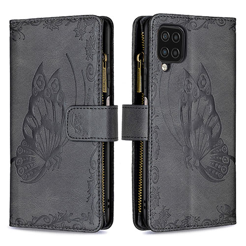 Leather Case Stands Butterfly Flip Cover Holder B03F for Samsung Galaxy A12 Nacho Black