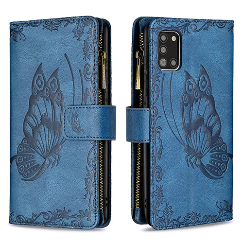 Leather Case Stands Butterfly Flip Cover Holder B03F for Samsung Galaxy A31 Blue