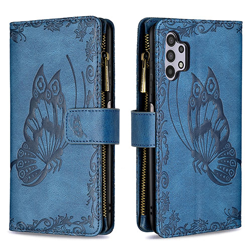 Leather Case Stands Butterfly Flip Cover Holder B03F for Samsung Galaxy A32 4G Blue