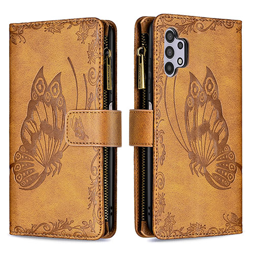 Leather Case Stands Butterfly Flip Cover Holder B03F for Samsung Galaxy A32 4G Brown