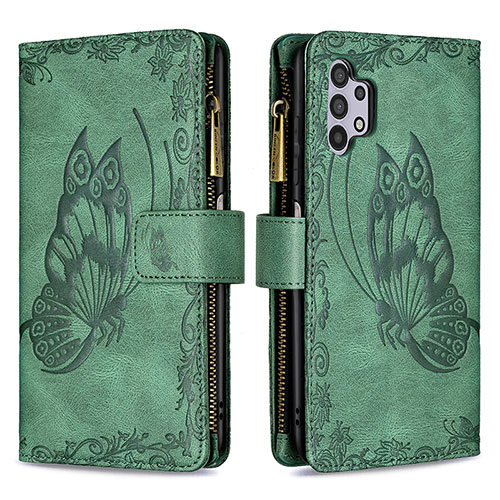 Leather Case Stands Butterfly Flip Cover Holder B03F for Samsung Galaxy A32 4G Green