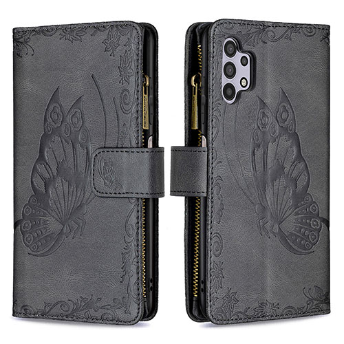 Leather Case Stands Butterfly Flip Cover Holder B03F for Samsung Galaxy A32 5G Black