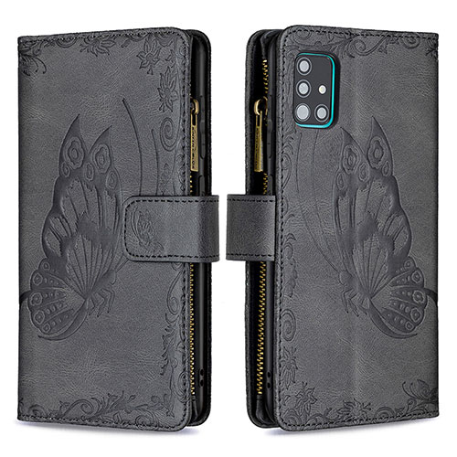 Leather Case Stands Butterfly Flip Cover Holder B03F for Samsung Galaxy A51 4G Black