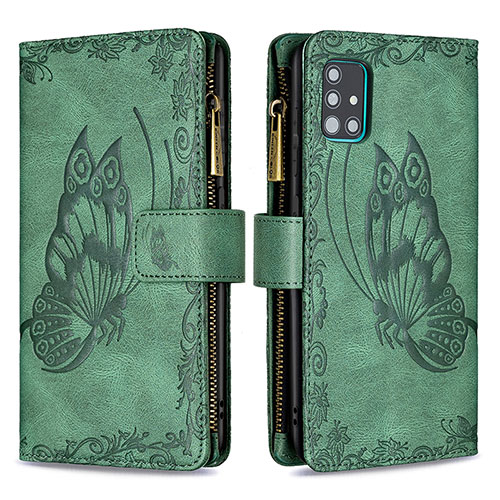 Leather Case Stands Butterfly Flip Cover Holder B03F for Samsung Galaxy A51 4G Green