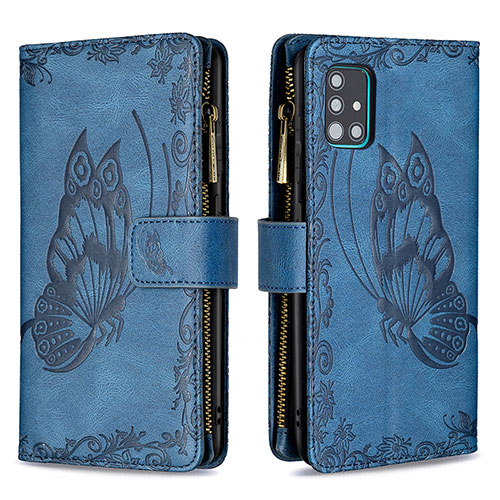 Leather Case Stands Butterfly Flip Cover Holder B03F for Samsung Galaxy A51 5G Blue