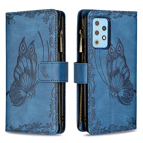 Leather Case Stands Butterfly Flip Cover Holder B03F for Samsung Galaxy A52 4G Blue