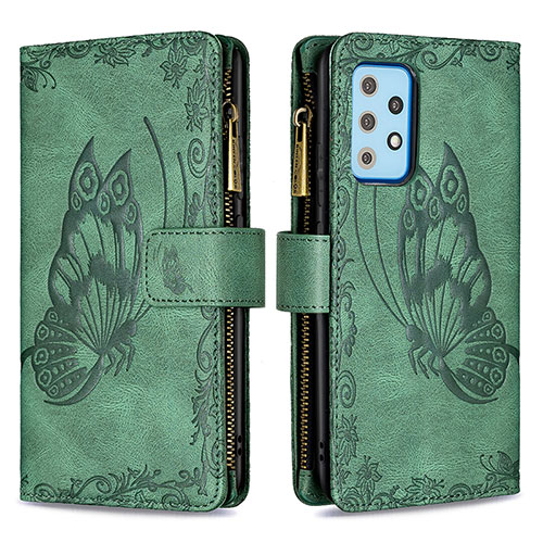 Leather Case Stands Butterfly Flip Cover Holder B03F for Samsung Galaxy A52 5G Green