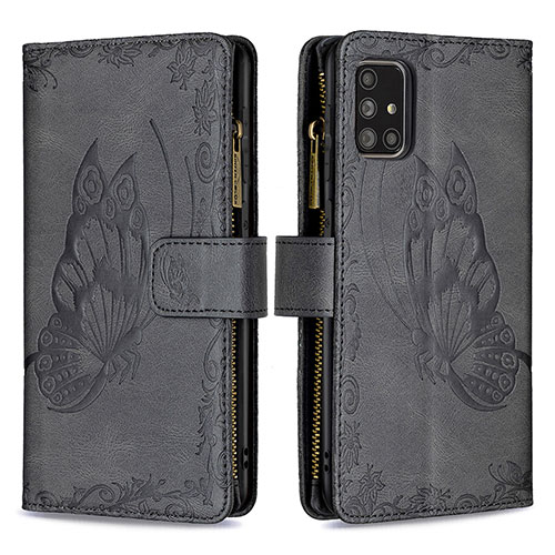 Leather Case Stands Butterfly Flip Cover Holder B03F for Samsung Galaxy A71 4G A715 Black