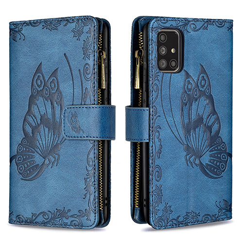 Leather Case Stands Butterfly Flip Cover Holder B03F for Samsung Galaxy A71 4G A715 Blue