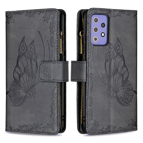 Leather Case Stands Butterfly Flip Cover Holder B03F for Samsung Galaxy A72 4G Black