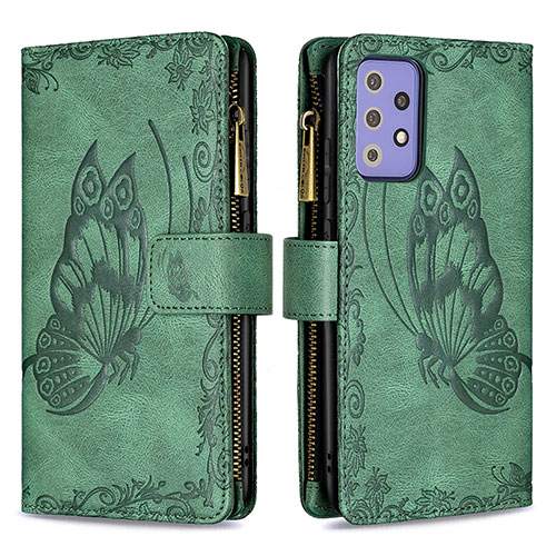 Leather Case Stands Butterfly Flip Cover Holder B03F for Samsung Galaxy A72 4G Green