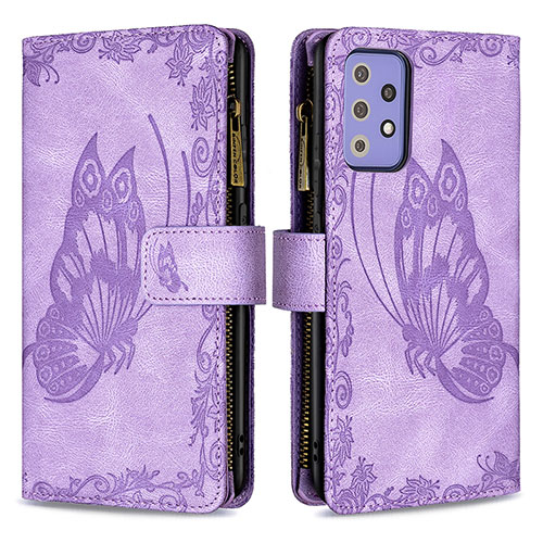 Leather Case Stands Butterfly Flip Cover Holder B03F for Samsung Galaxy A72 5G Clove Purple