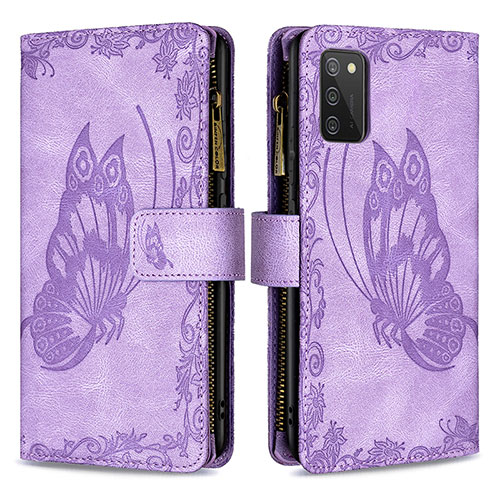 Leather Case Stands Butterfly Flip Cover Holder B03F for Samsung Galaxy F02S SM-E025F Clove Purple