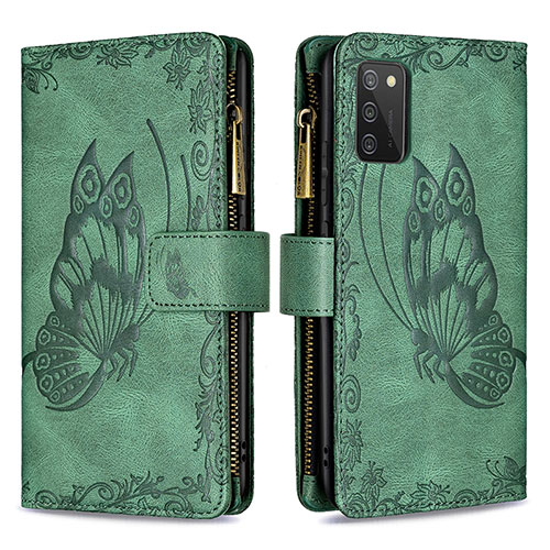 Leather Case Stands Butterfly Flip Cover Holder B03F for Samsung Galaxy F02S SM-E025F Green