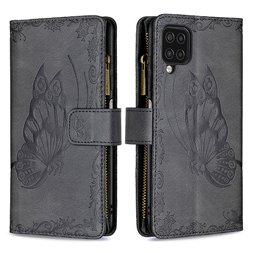 Leather Case Stands Butterfly Flip Cover Holder B03F for Samsung Galaxy F12 Black
