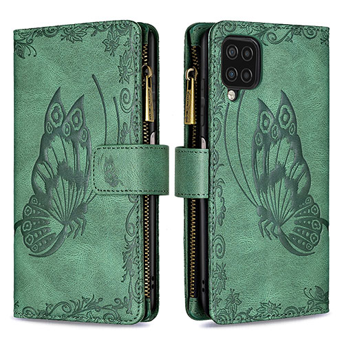 Leather Case Stands Butterfly Flip Cover Holder B03F for Samsung Galaxy F12 Green